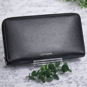 Dior Homme Black Grained Calfskin Long Zip Around Wallet